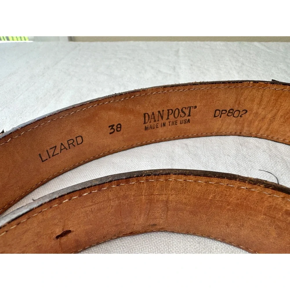 Dan Post Mens 38 Lizard Skin Belt Cognac Brown Horseshoe Buckle USA DP802